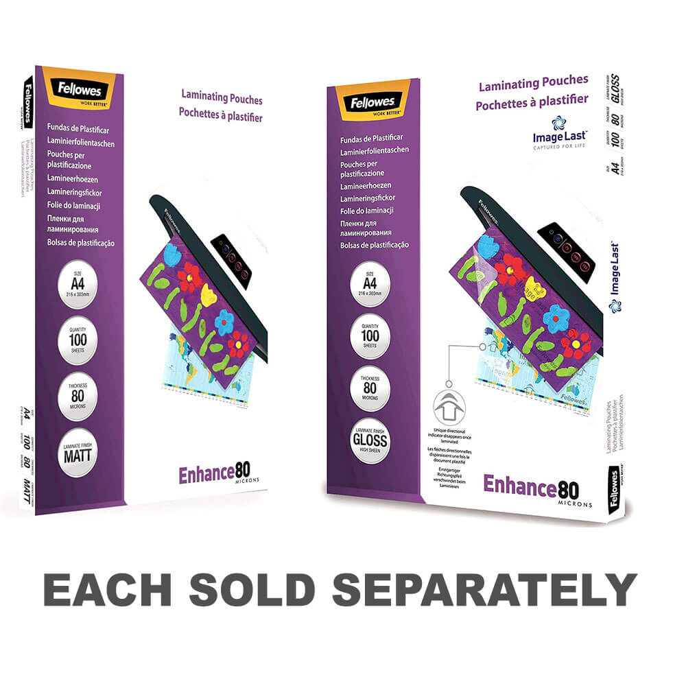Fellowes Laminating Pouches 80 Micron A4 100pkGloss