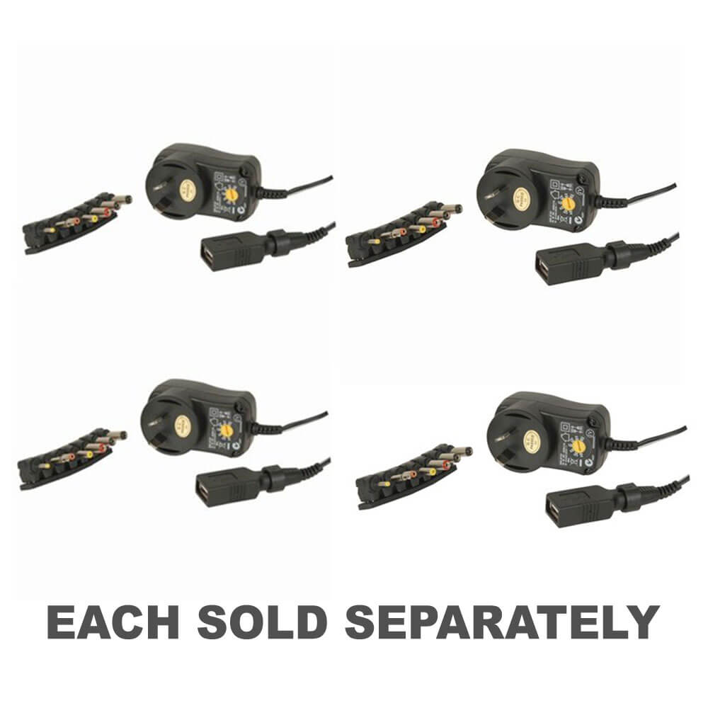 Mains Power Adaptor with 7 Plugs and USB (3-12VDC)12W