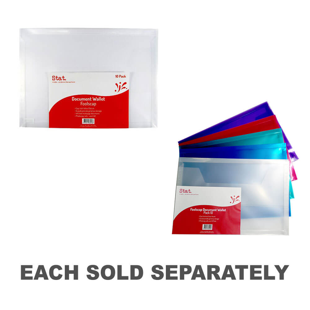 Stat Document Wallet with Gusset Foolscap 10pkAssorted