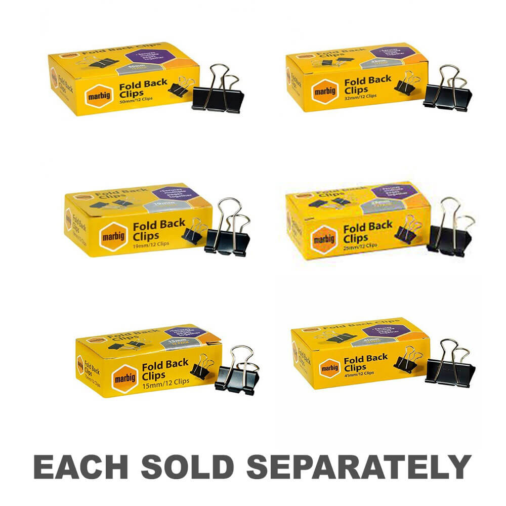 Marbig Fold Back Clips 12/box (Black)41mm