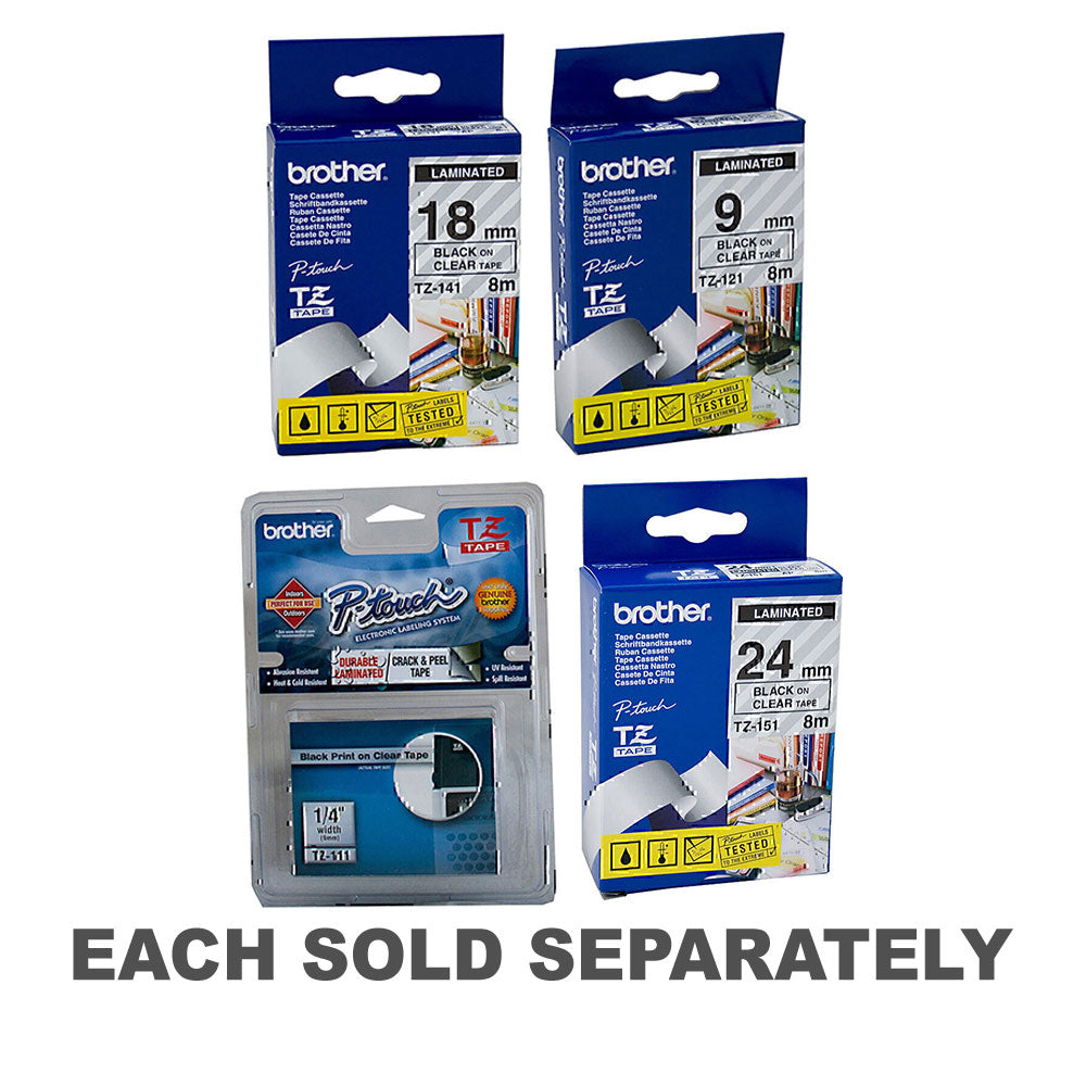 Brother Laminated Black on Clear Labelling Tape18mm