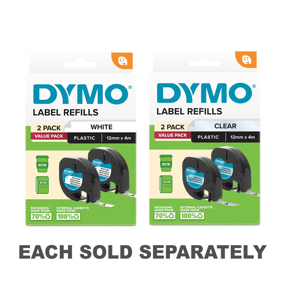 Dymo LetraTag Plastic Label Tape 12x4mm (Pack of 2)Clear