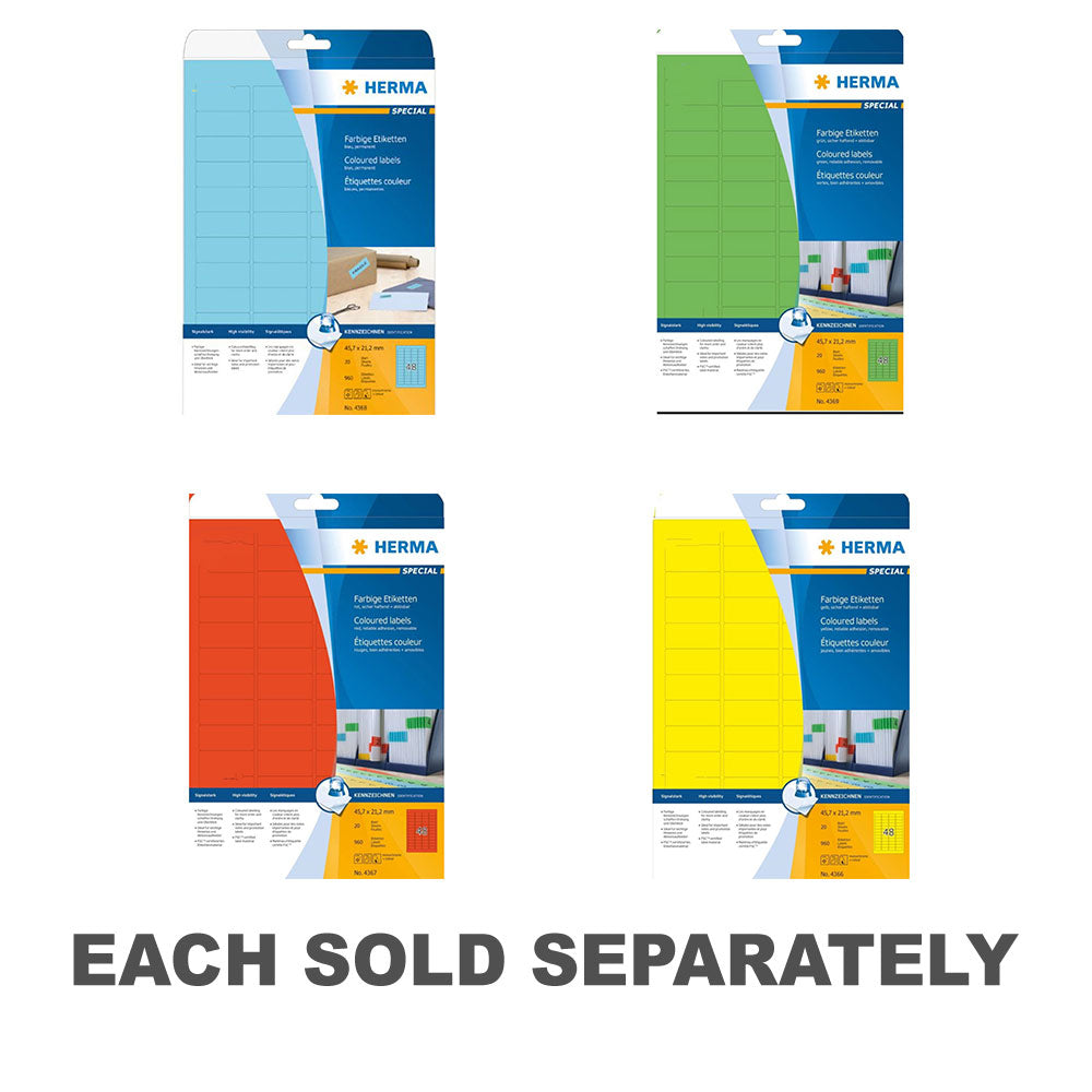 Herma Removable Coloured Labels A4 20pc (45.7x21.2mm)Blue