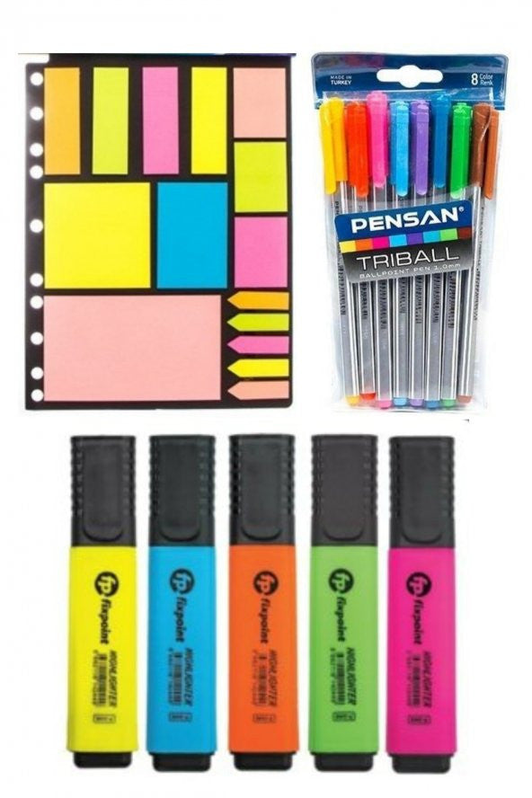 Pensan Tribal Ballpoint Pen   Fixpoint 5 Color Highlighter   A4 15 Pieces Post-It